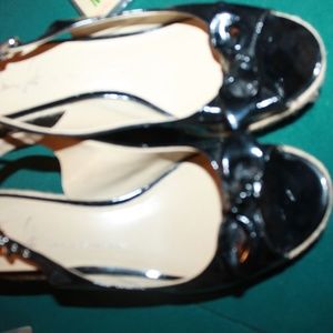 Black 7.5 peep toe rope wedge sandle Franco Sarto